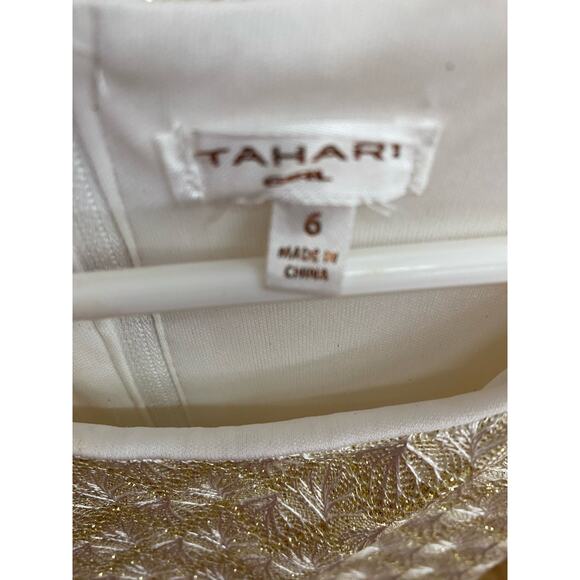 Tahari Girls Fit and Flare Dress Size 6 Gold White Tinsel Wedding Party Holiday - Picture 4 of 16
